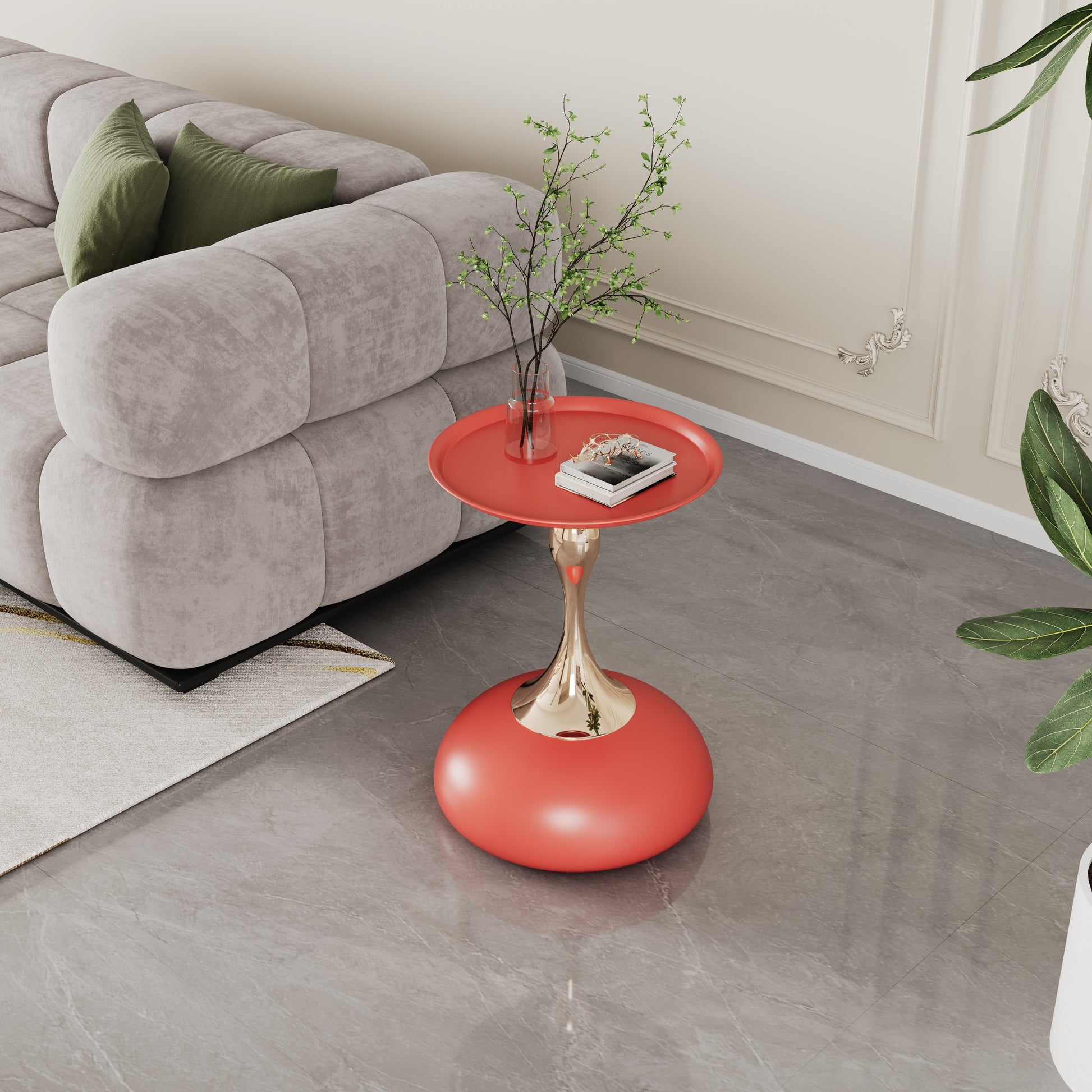 Braxton Modern Minimalist Iron End Table - Red & Gold