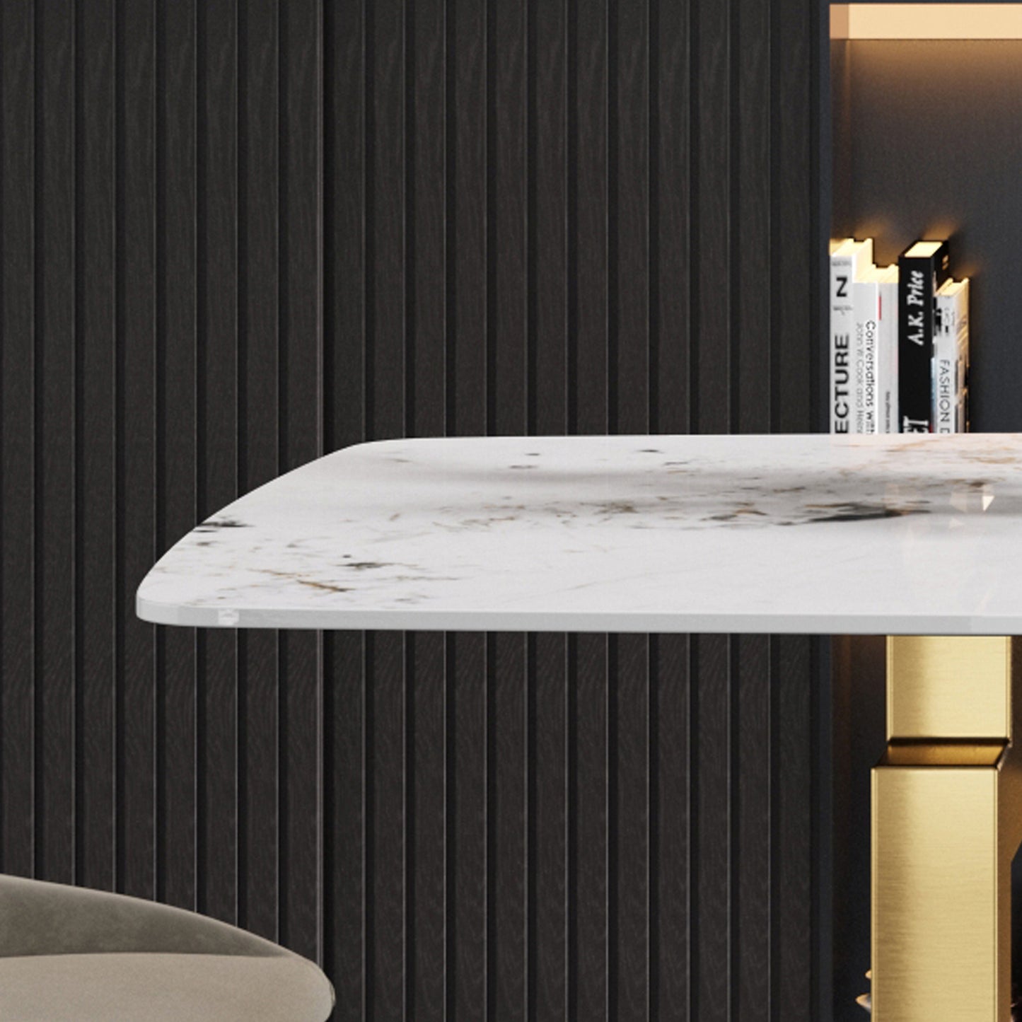 Elara Modern 70.8" Sintered Stone Dining Table, White & Gold