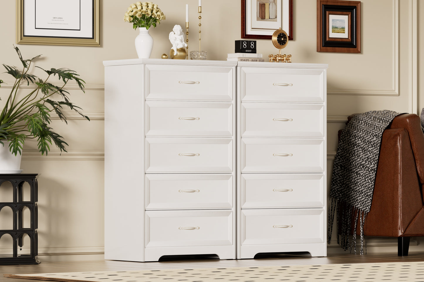 Carla Modern 5-Drawer Chest with Silver Handles, Black