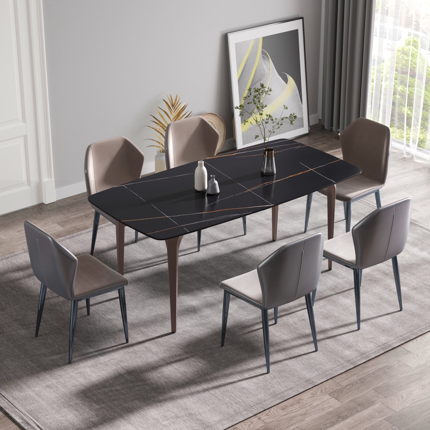 Trinita Modern Sintered Stone Dining Table, Black