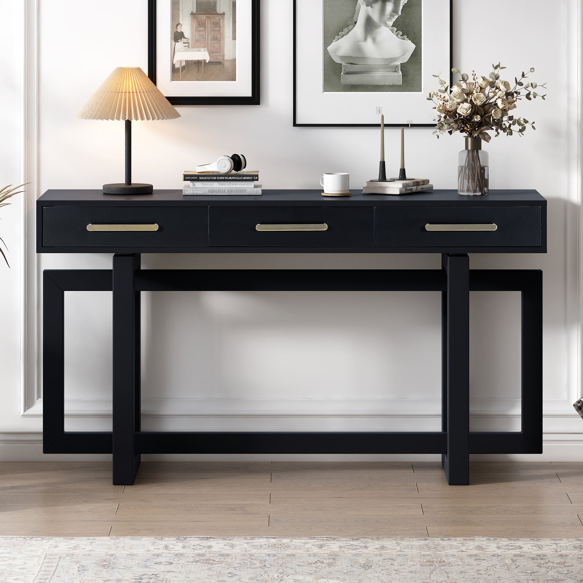 Aria Modern 3-Drawer Console Table, Black