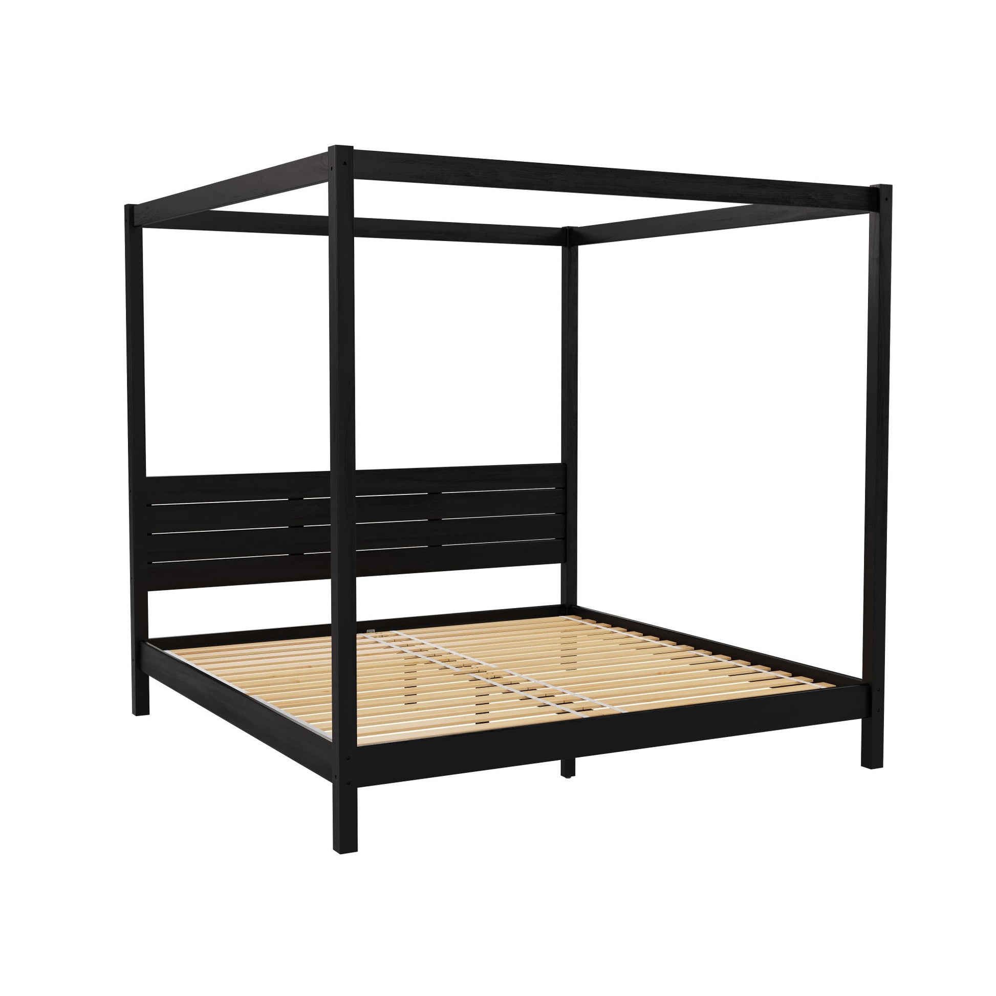 Taylor Modern Minimalist Boho King Canopy Bedframe – Black