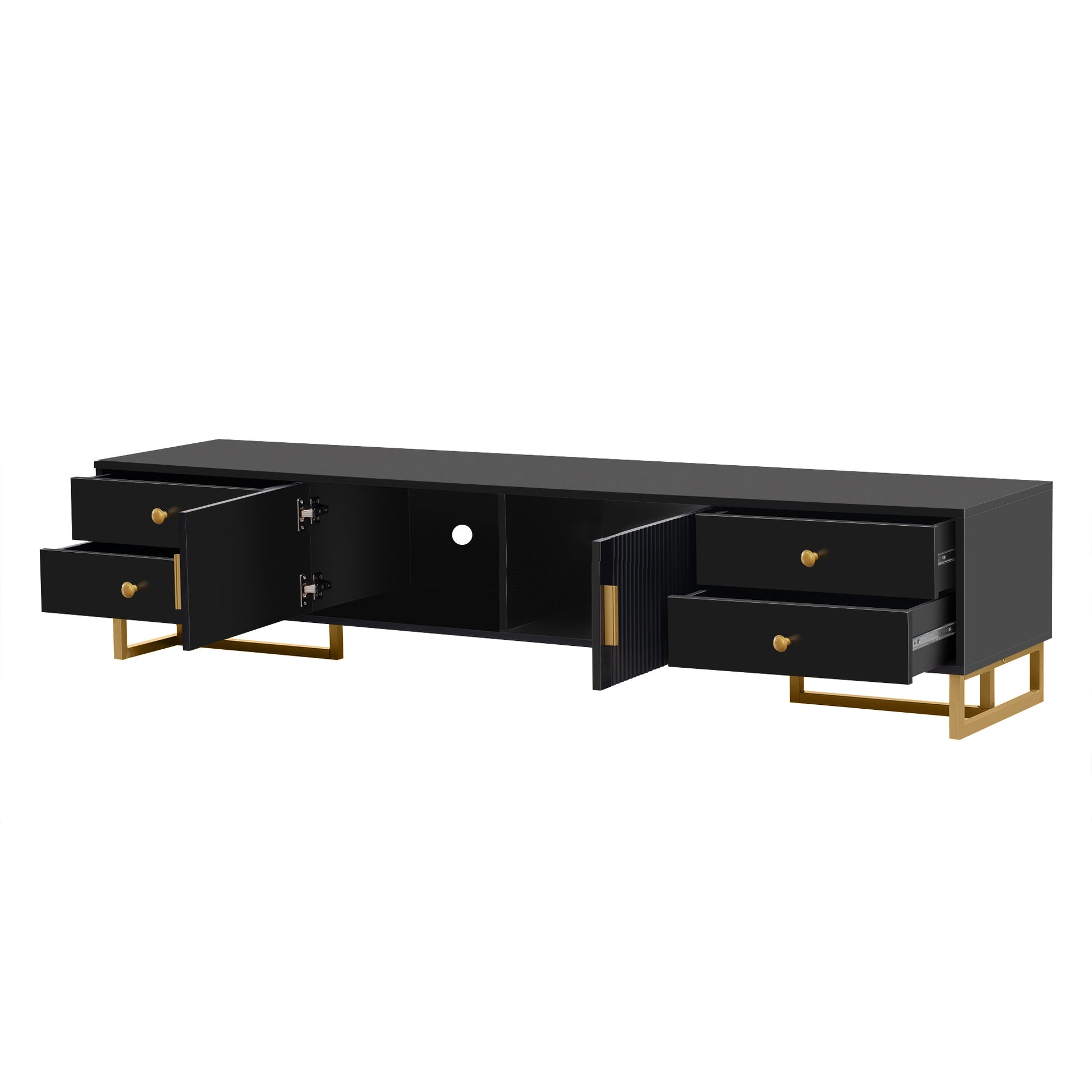 Hazel 71' Modern TV Stand with Gold Legs, Black