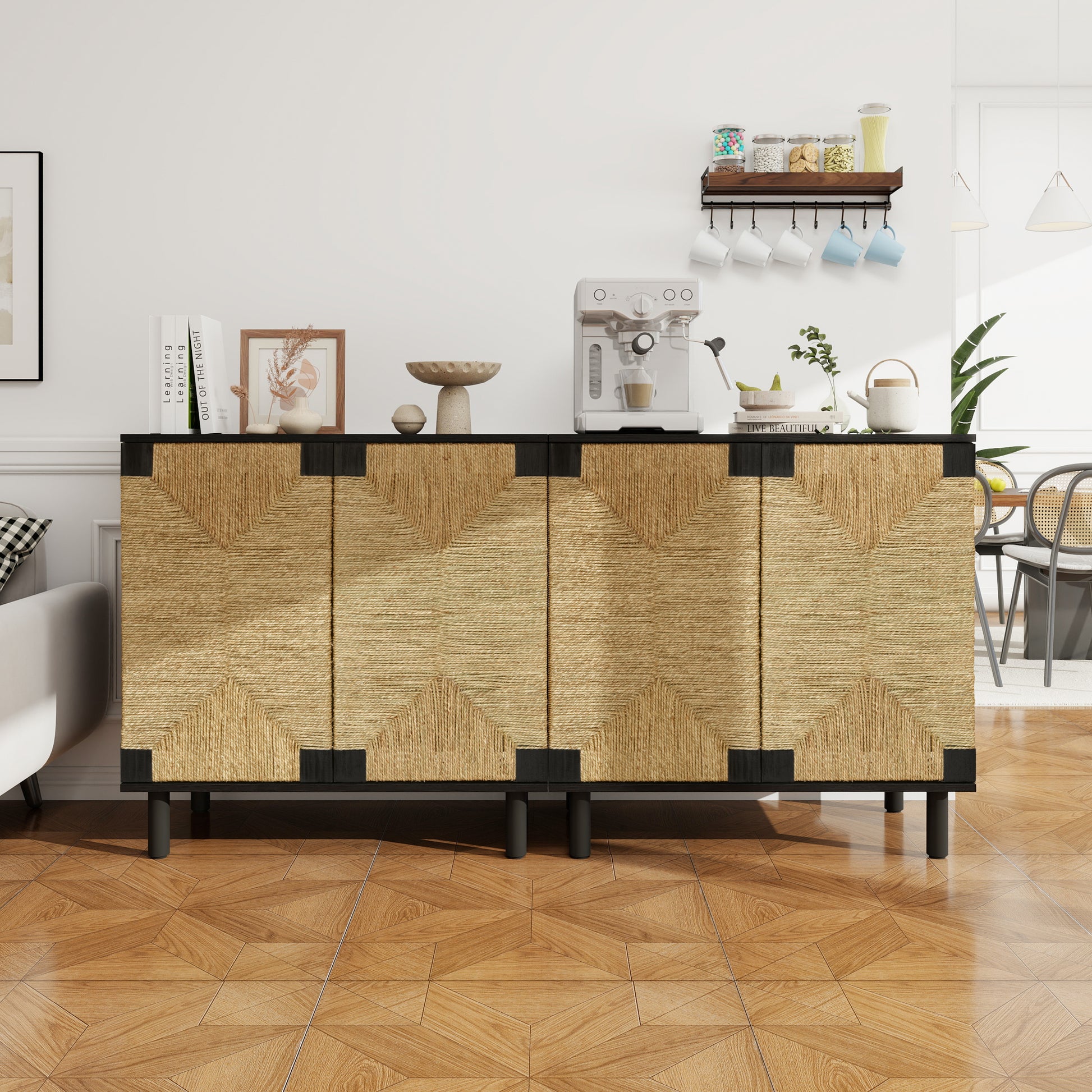 Eris Modern 2-Door Cabinet with Natural Seaweed Doors