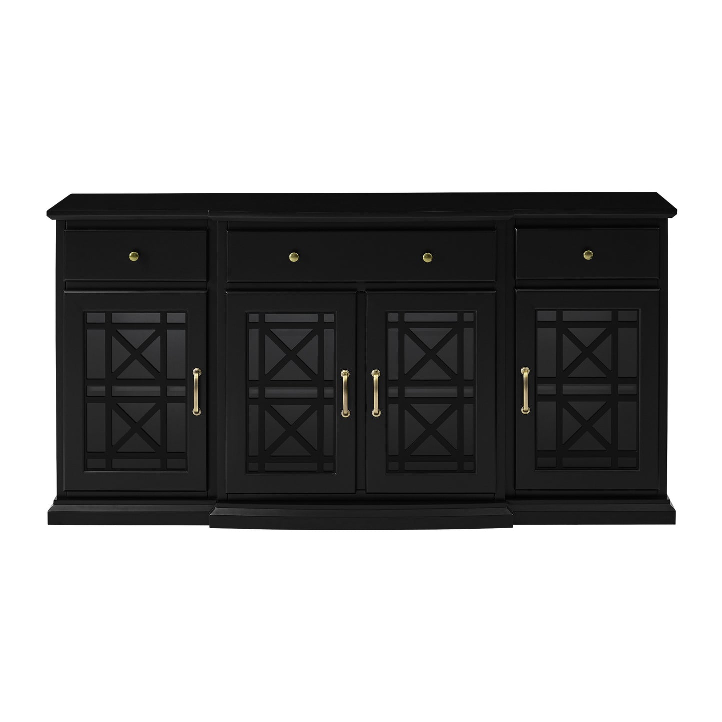 Faye Classic Fretwork Detailed Glass-Door Sideboard - Black