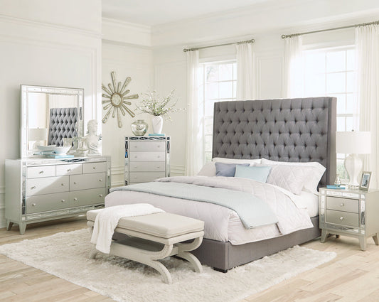 Camille 72" Button Tufted Queen Bedroom Set - Gray