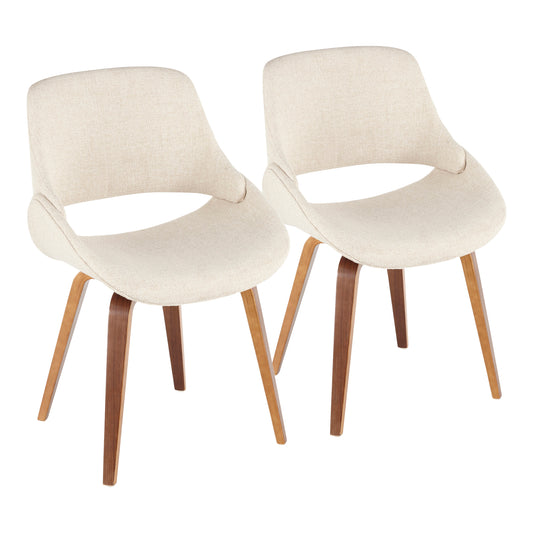 Fabrico Mid-Century Modern Dining/Accent Chair in Walnut and Cream Fabric by LumiSource - Set of 2