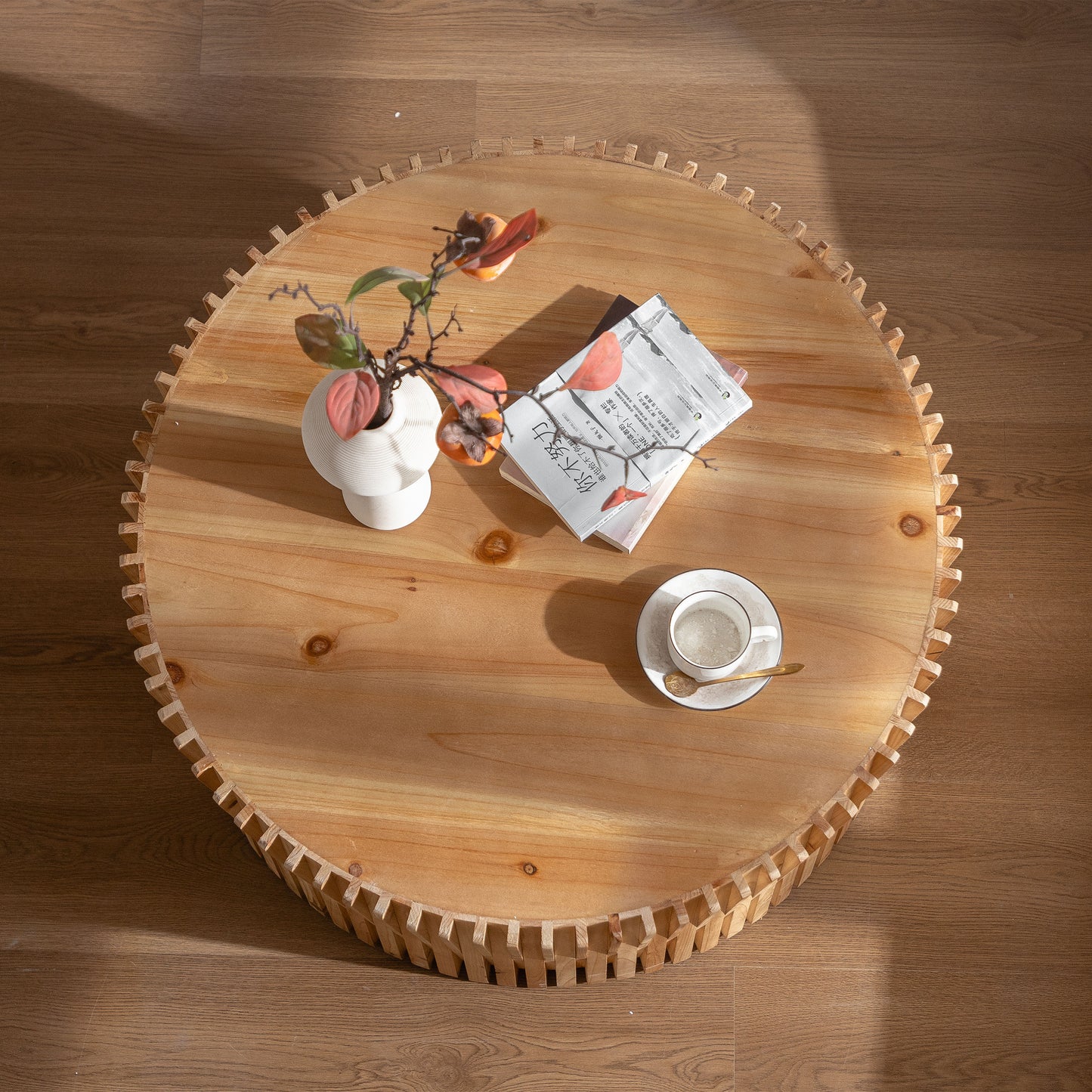 Ripley Round Vertical Relief Coffee Table, Natural