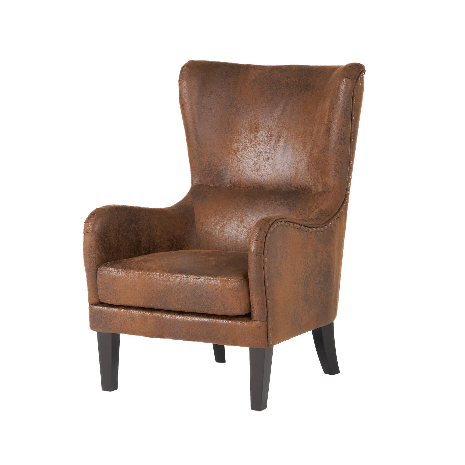 Mason Studded High Back Arm Chair in Brown Coated Microfiber