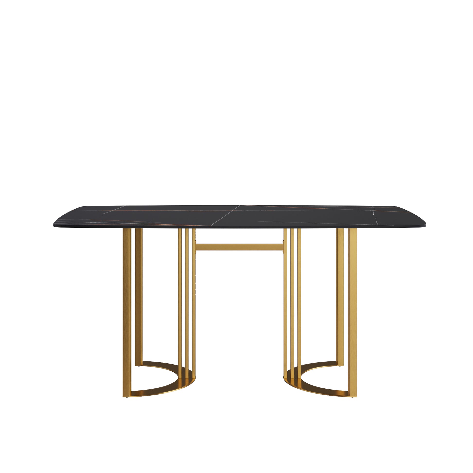 Moto 63" Black Sintered Stone Dining Table with Gold Base