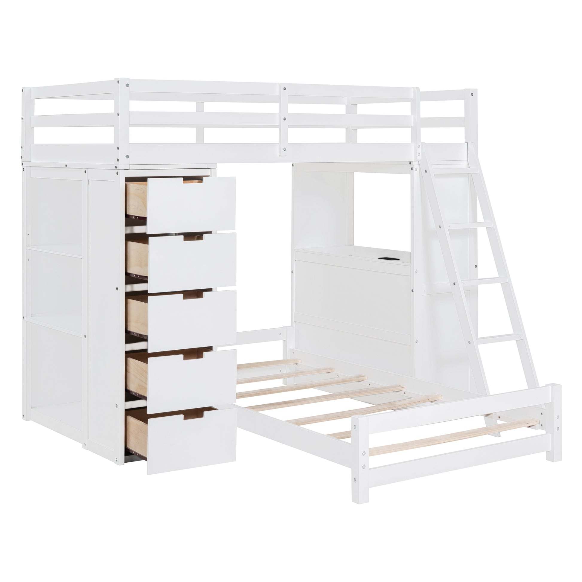 Ward Twin over Twin Bunk Bed with LED Light and USB Ports, White