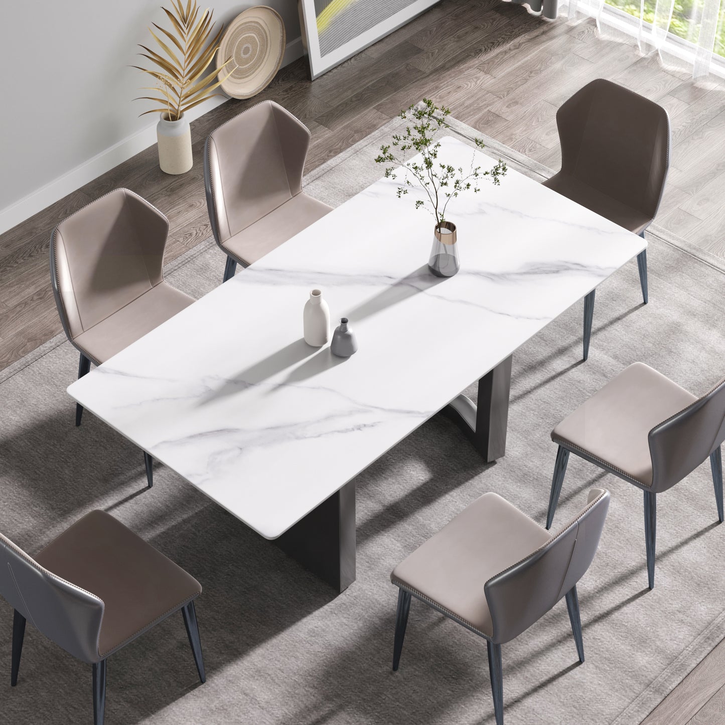 Elara Modern 70.8" Sintered Stone Dining Table, White & Black