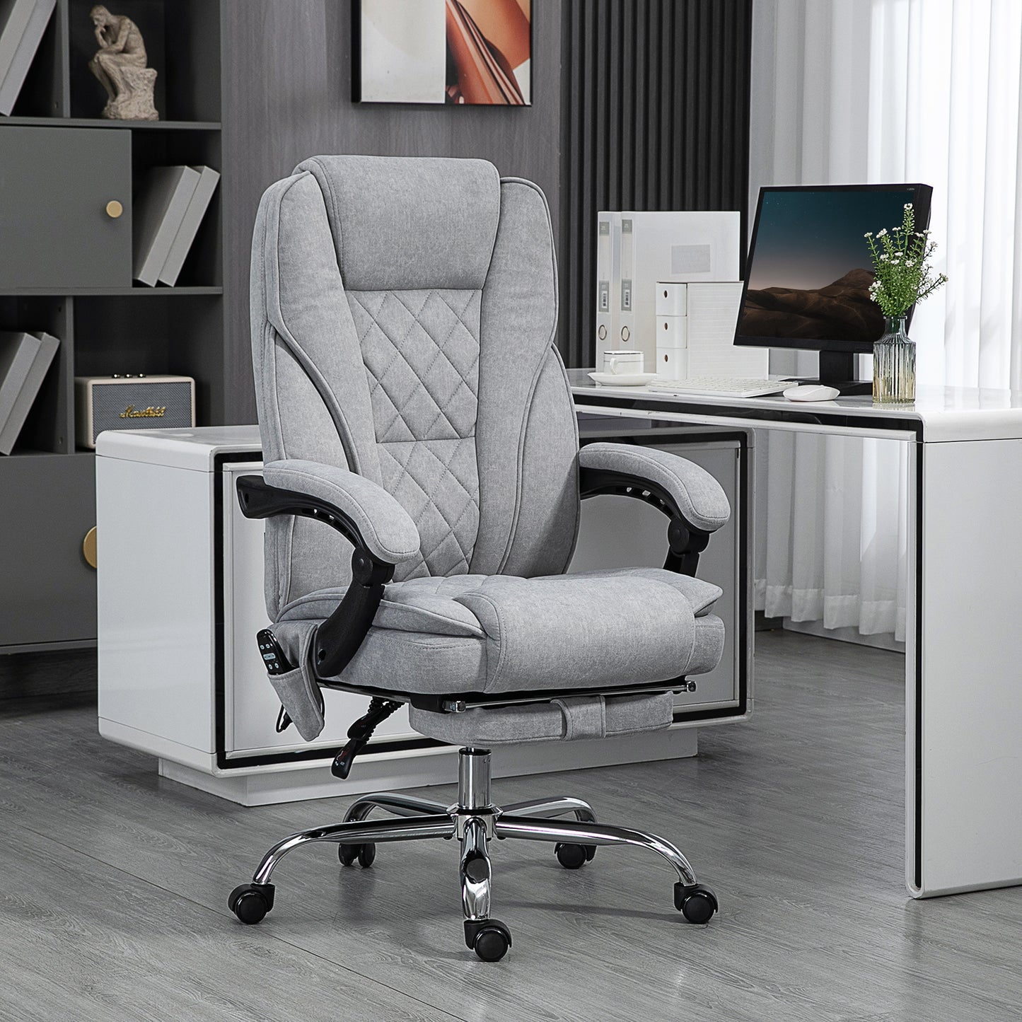 Gabrielle Upholstered Office Chair with Heat & Massage, Gray