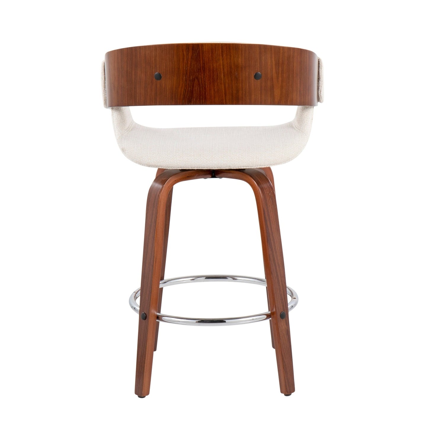 Elisa Mid-Century Modern Counter Stool in Walnut and Cream Fabric - Set of 2