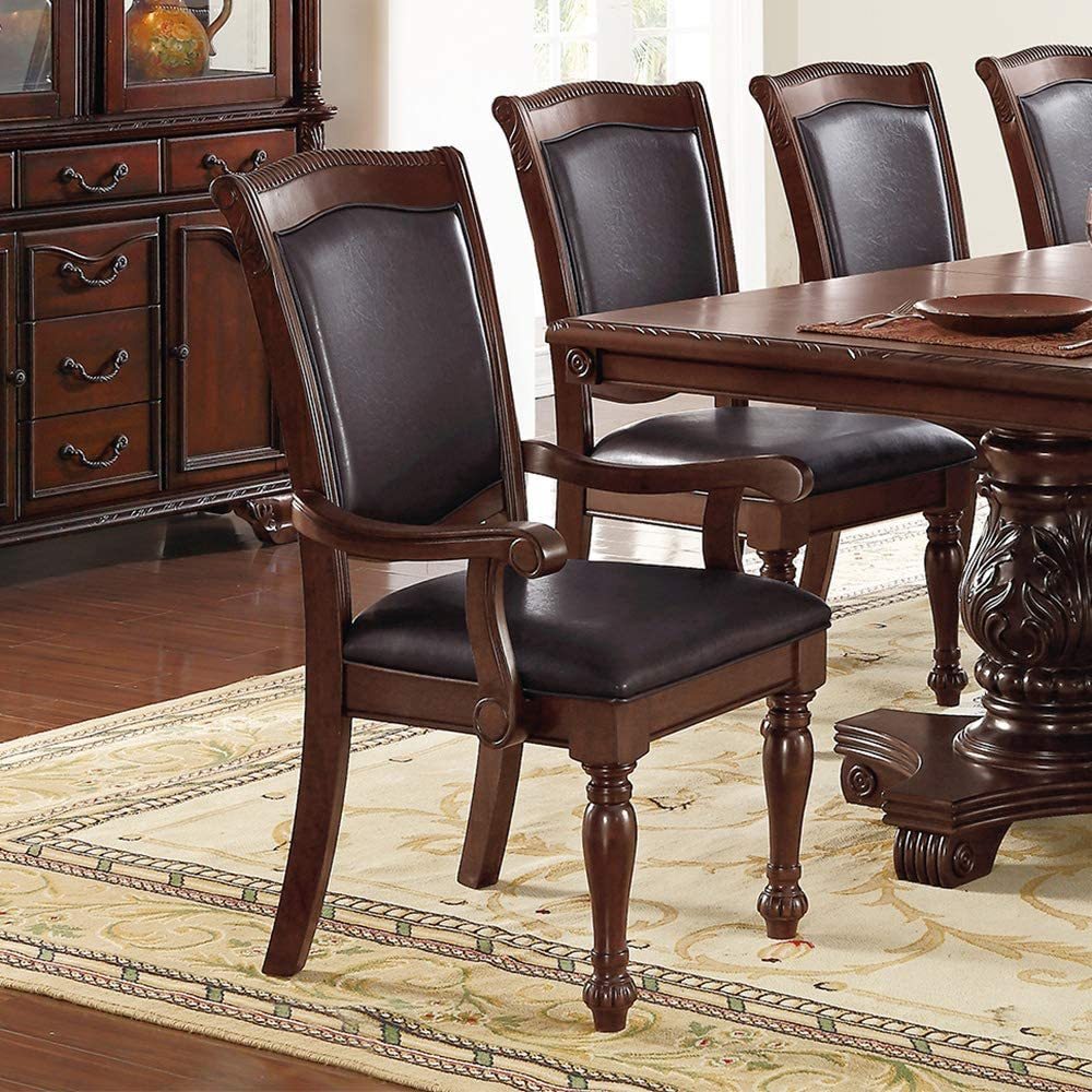 Majestic Traditional Solid Wood Dining Arm Chairs Set of 2 , Brown