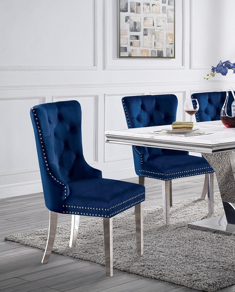 Emma Velvet Wingback Chairs with Mirrored Silver Legs Set of 2 , Blue