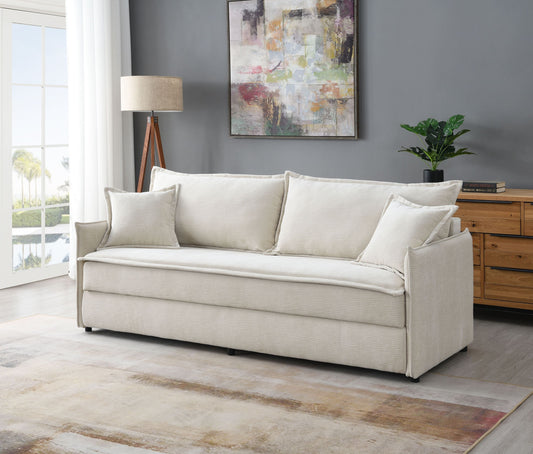 Elisea Beige Fabric Sleeper Sofa w/ 2 Toss Pillows