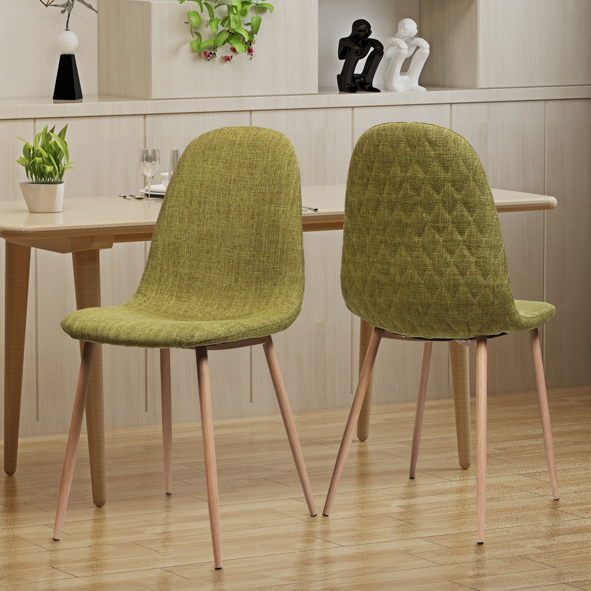 Loretta Mid-Century Modern Upholstered Side Chairs Set of 2 Green