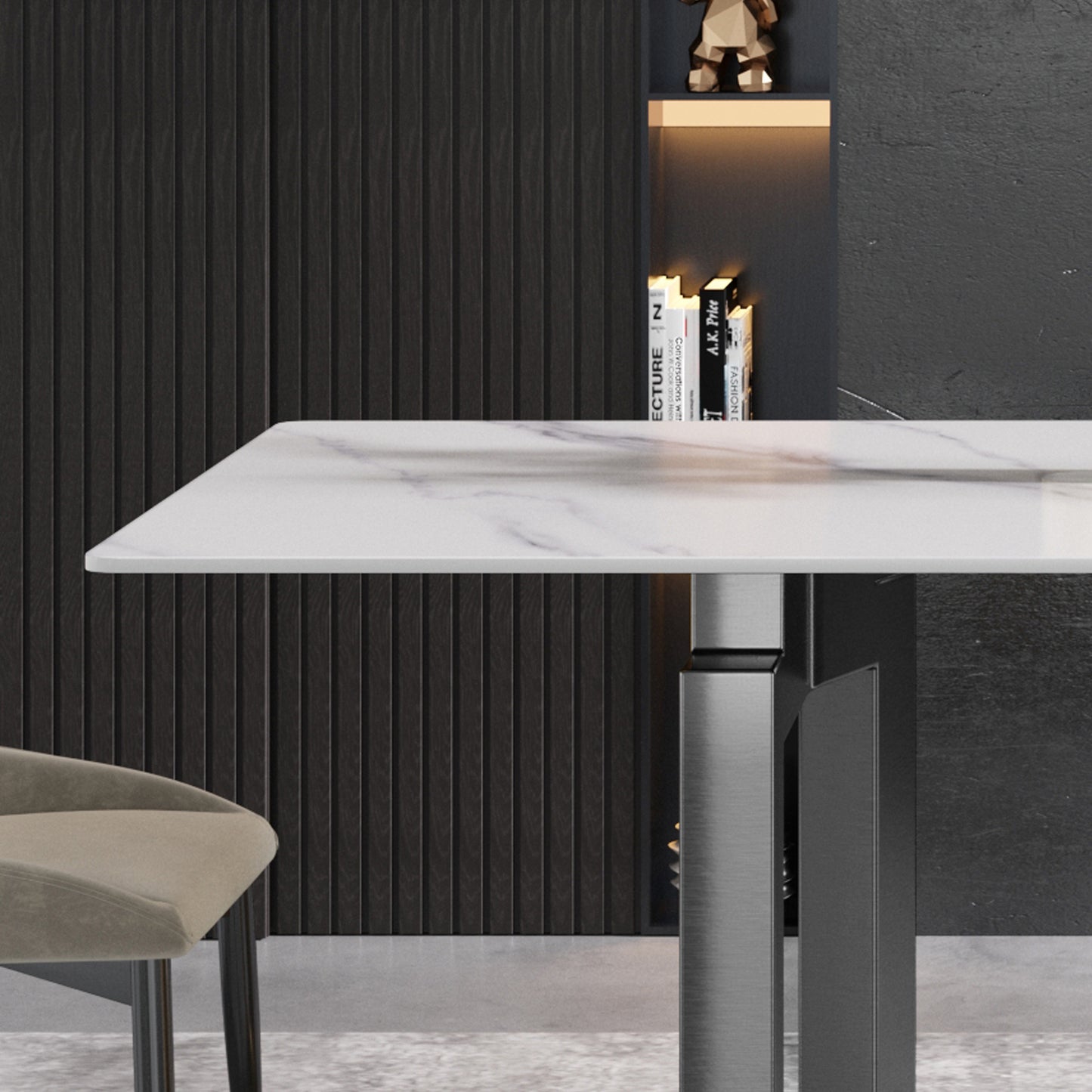 Elara Modern 70.8" Sintered Stone Dining Table, White & Black