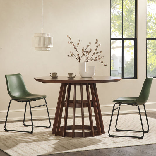 Francine Modern 48" Round Solid Wood Dining Table with Pedestal Base, Brown