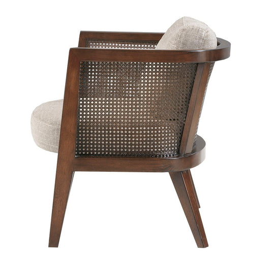 Irene Mid-Century Modern Accent Chair with Rattan Arms, Camel & Walnut