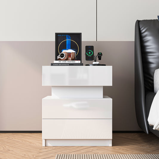 Aspen Modern White Nightstand with Led Lights