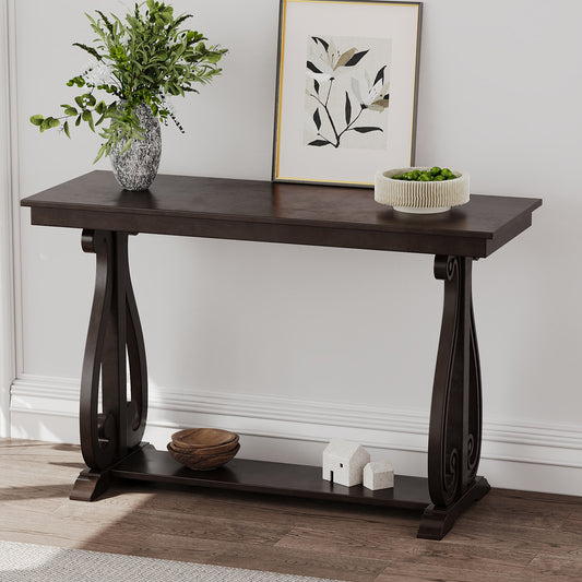 Zelene 48" Rustic Farmhouse Console Table with Lower Shelf, Espresso