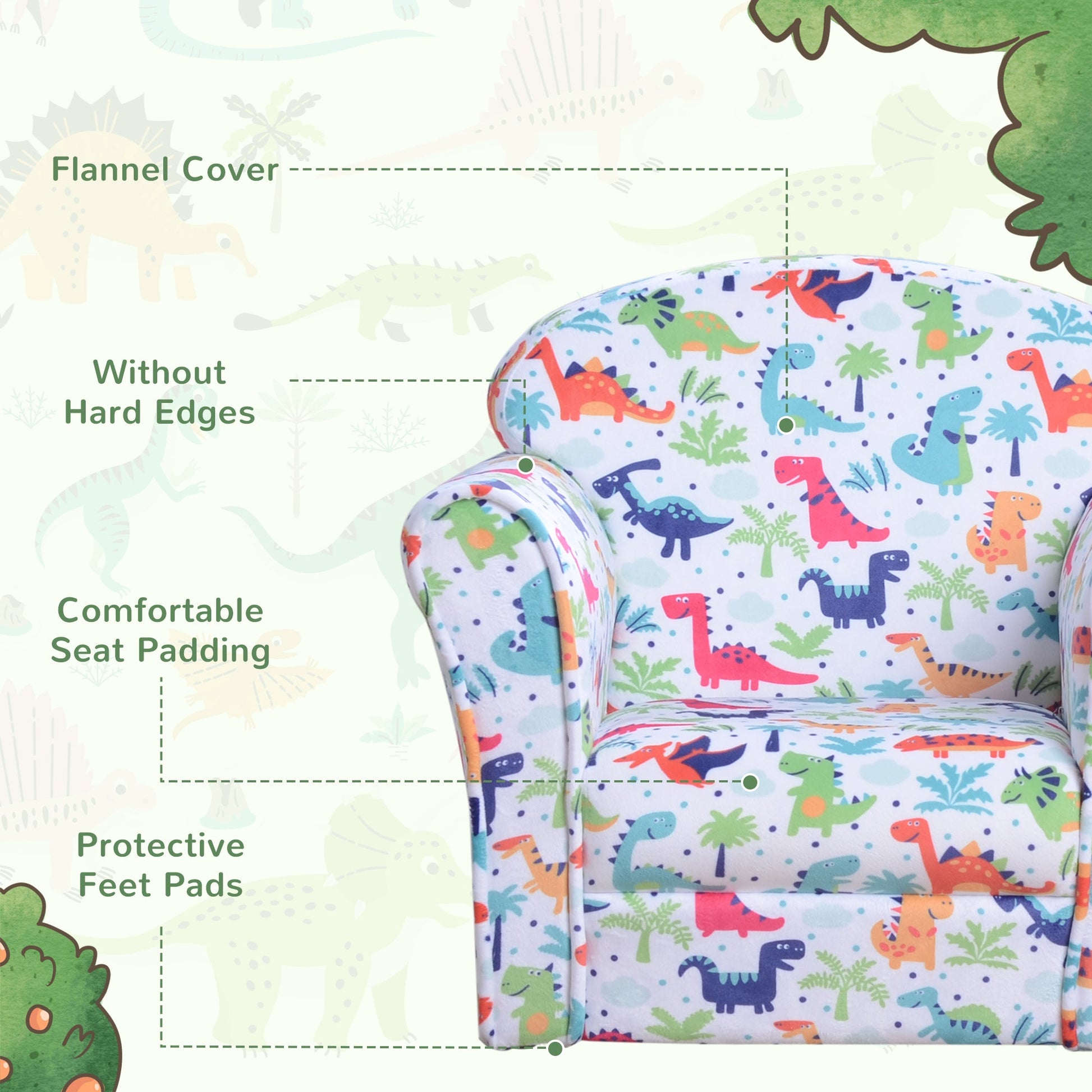 Paula Kid's Sofa Chair with Dinosaur Design and Thick Padding