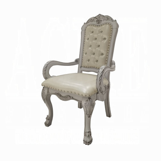 Ivory and Bone White Tufted Arm Chair Set of 2