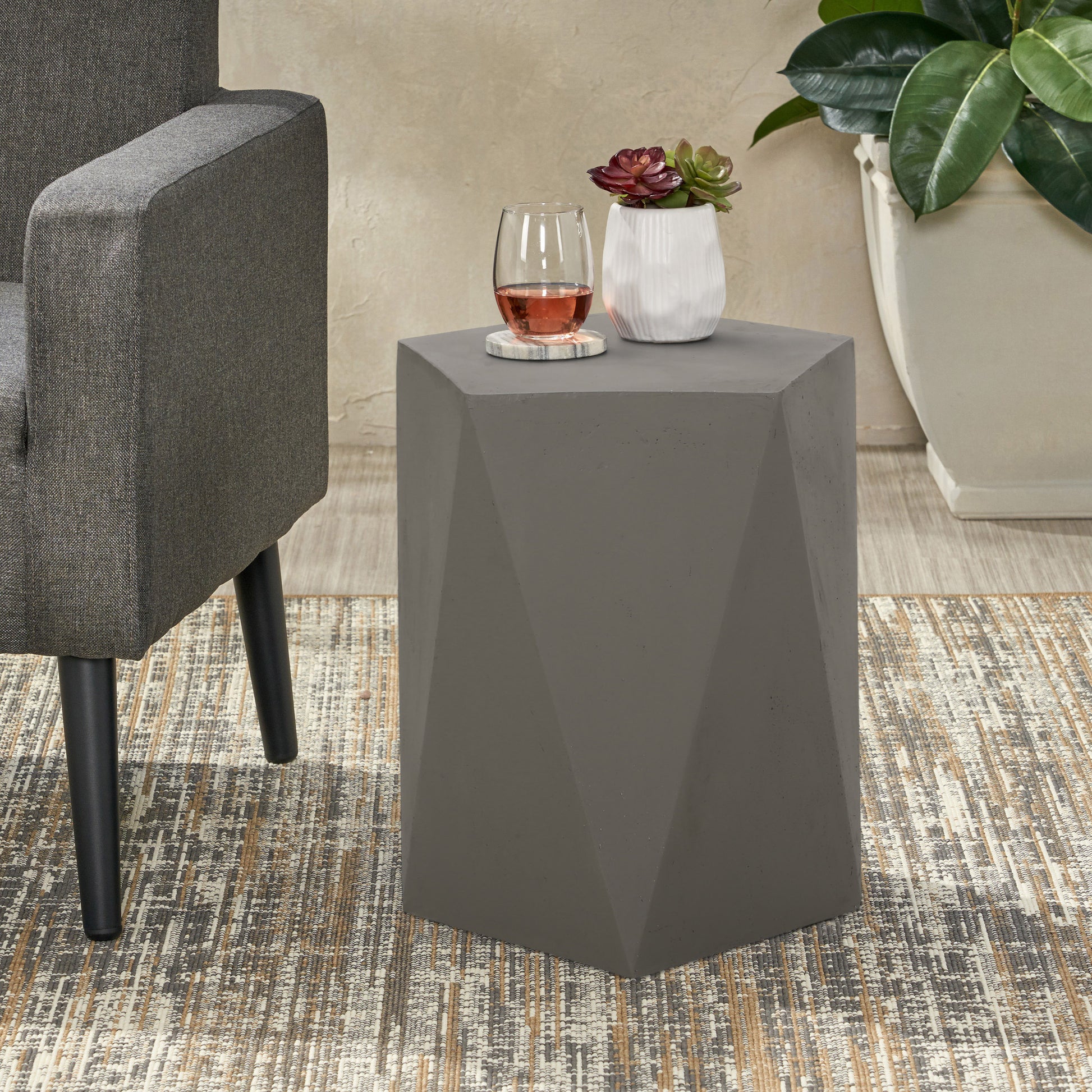 Apollo Modern Concrete Side Table, Gray