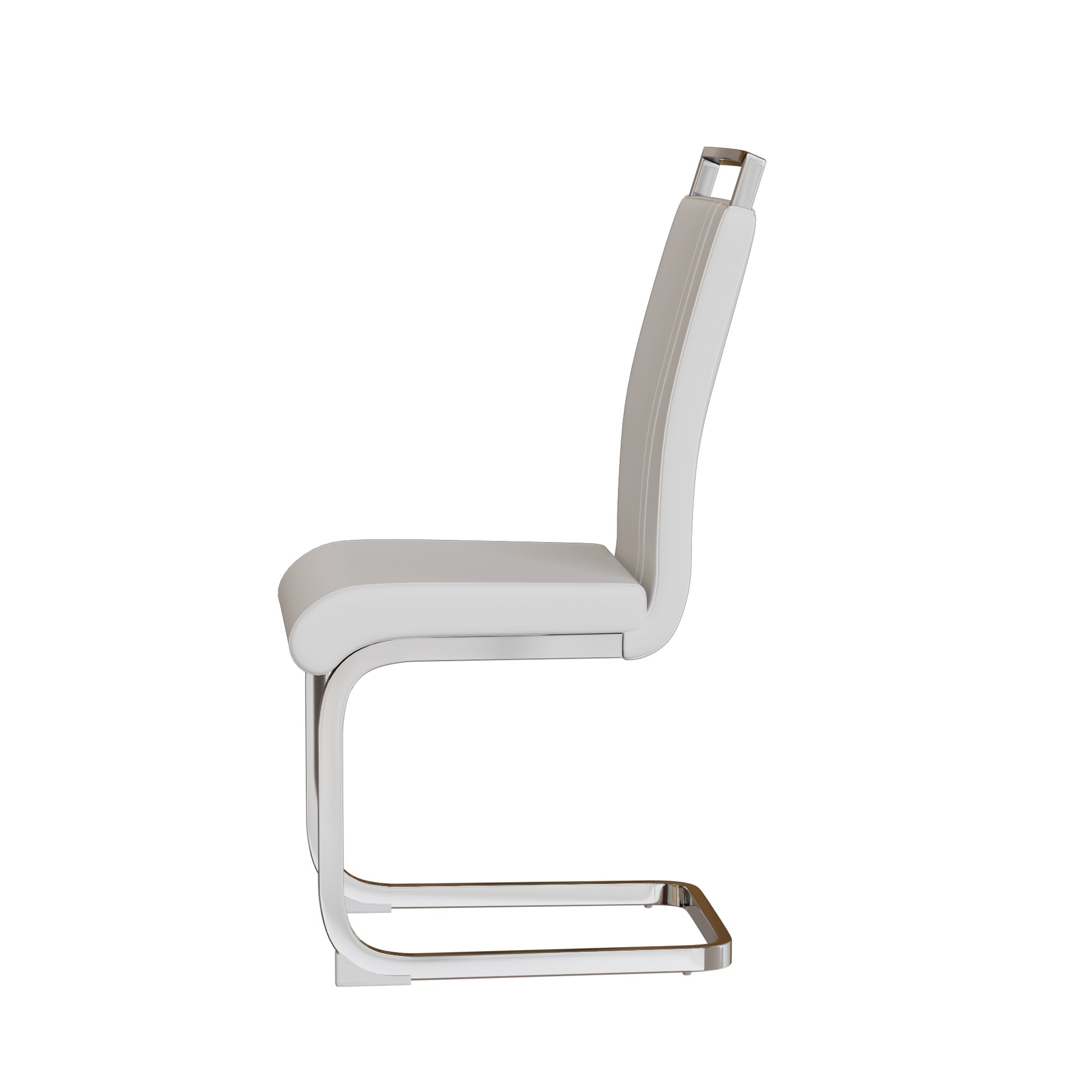 Astrid Modern PU Leather Side Chairs with Silver Legs, White