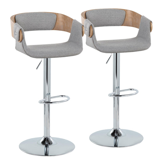 Elisa Mid-Century Modern Adjustable Barstool with Swivel, Whitewash & Gray Set of 2