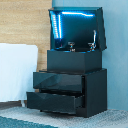 Veda Modern Black LED Nightstand