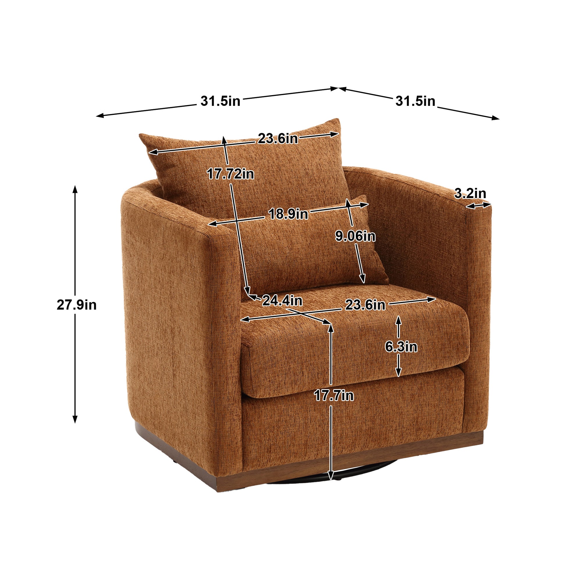 Coolmore Ultimate Comfort 360° Swivel Brown Chenille Barrel Chair for Any Space