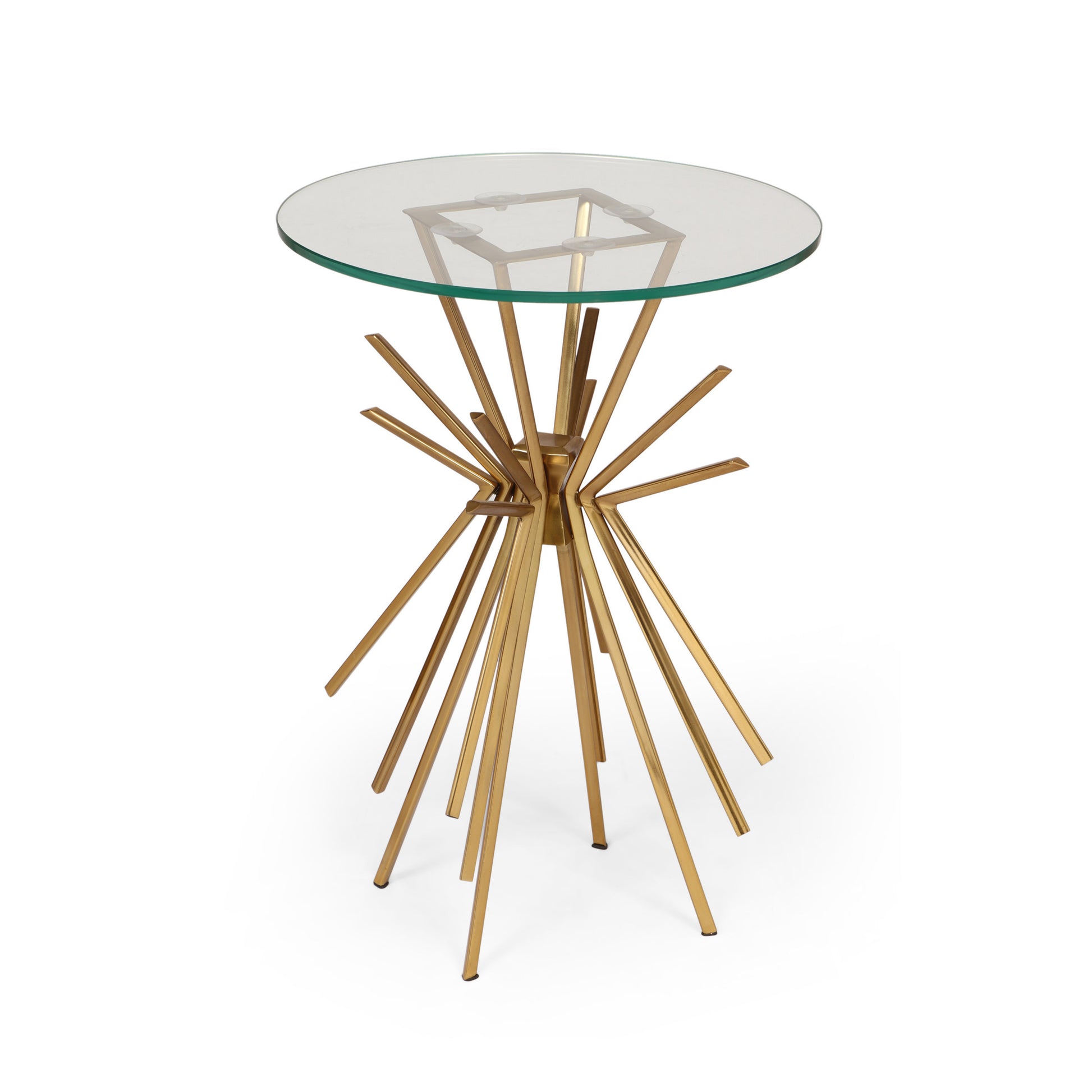 Willow Golden Sunburst Side Table with Glass Top