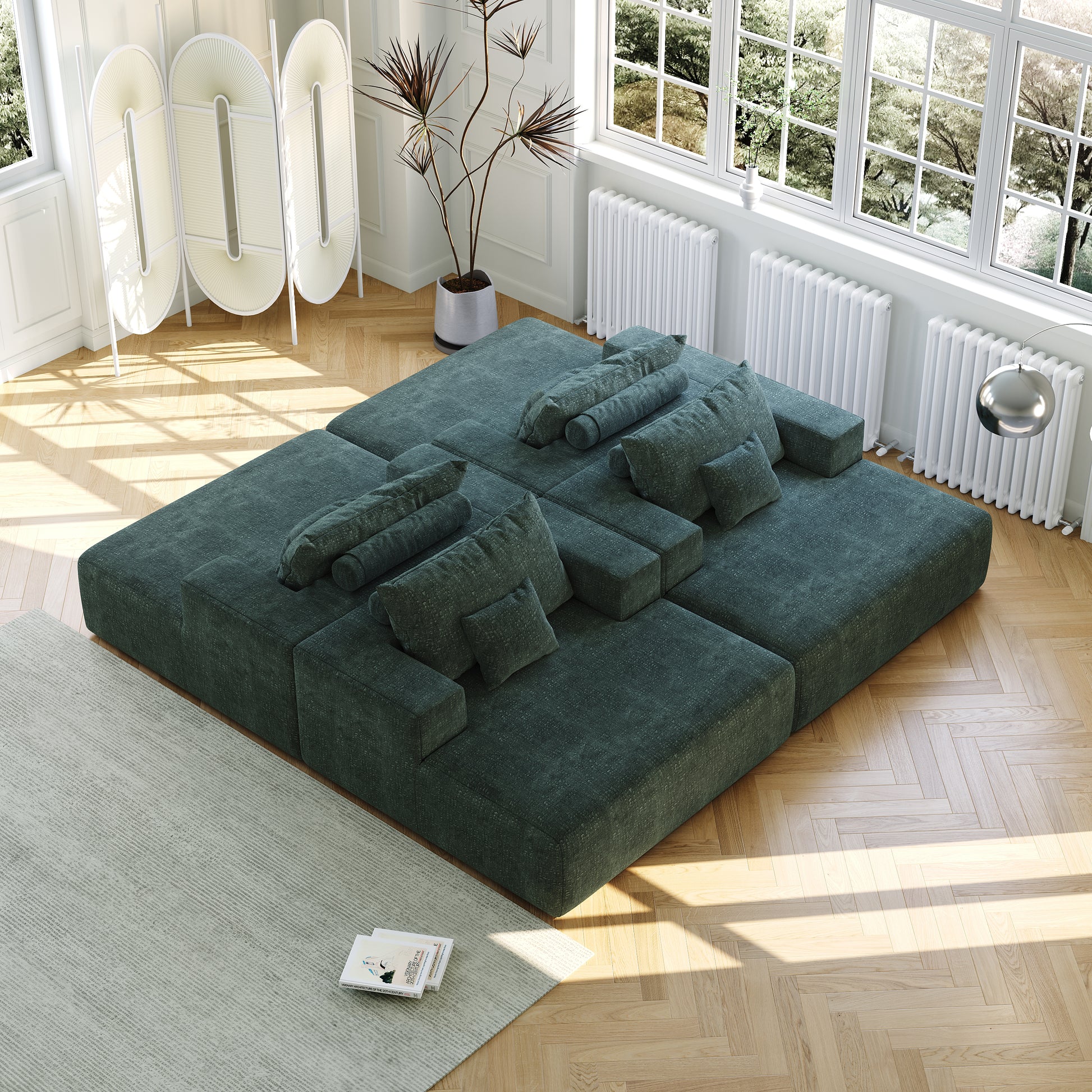 Cozy Chic: 50" Chenille Sponge Fluffy Green Lounge Chair for Any Space