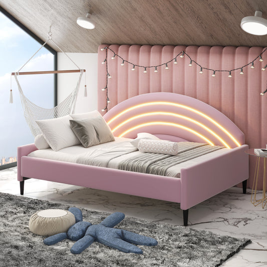 Ren Upholstered Daybed with LED Headboard, Pink