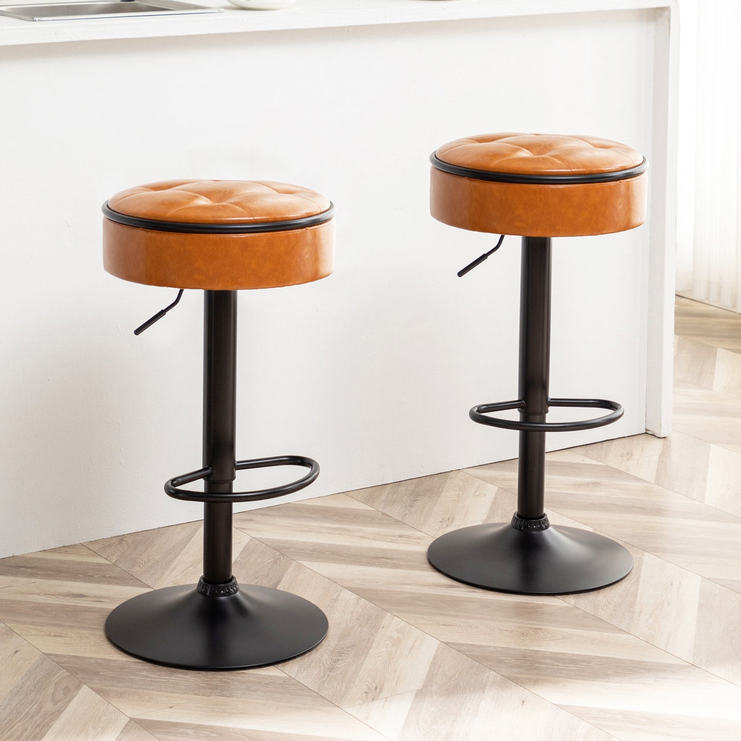 Nyxara Faux Leather 360°Counter Height Adjustable Swivel Bar Stool Set of 2 Brown