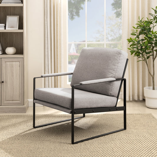 Roran Contemporary Square Metal Frame Accent Chair – Mushroom / Black