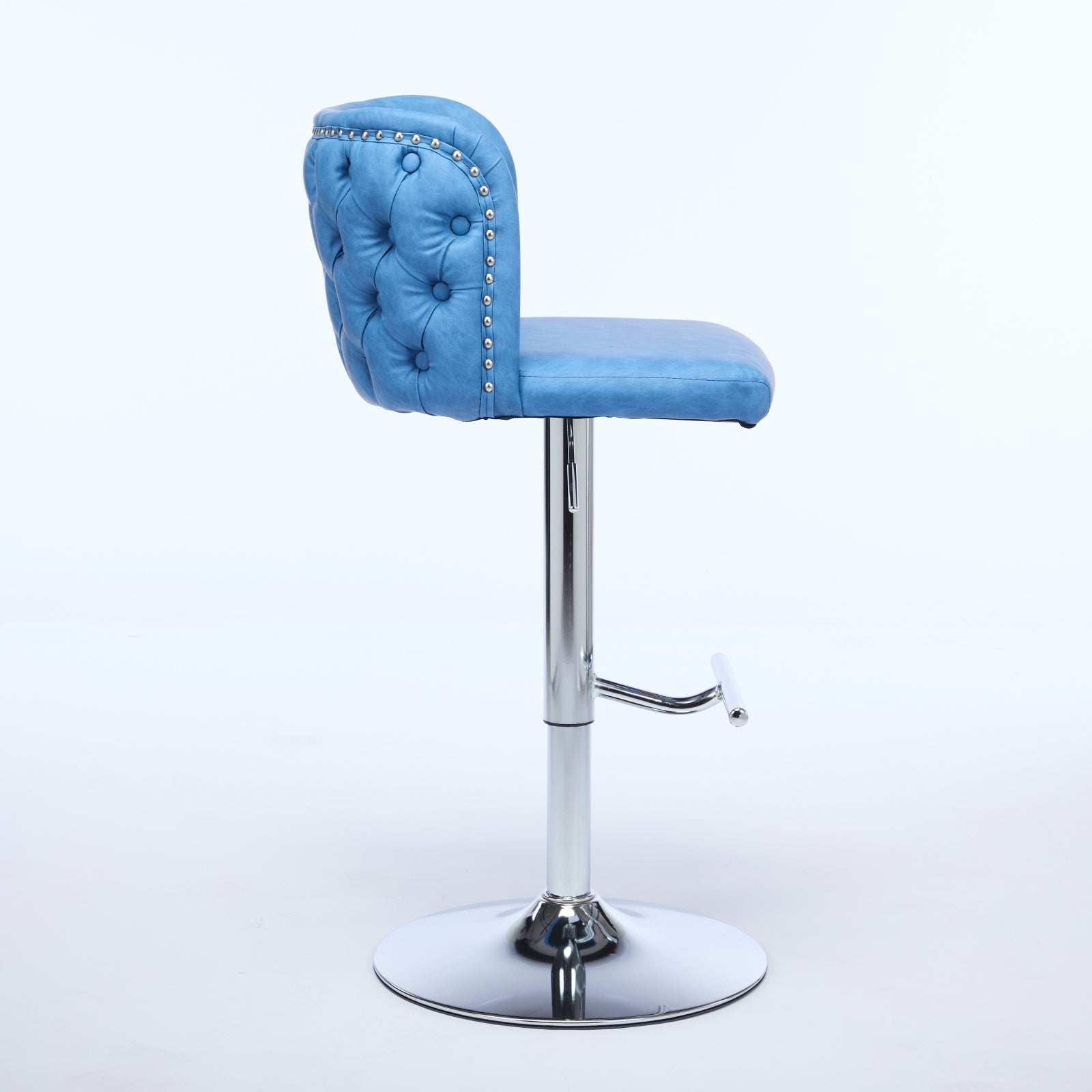 A&A Furniture Stylish Comfort Adjustable Swivel Barstools with Chrome Base & Tufted Faux Leather Set of 2 Blue