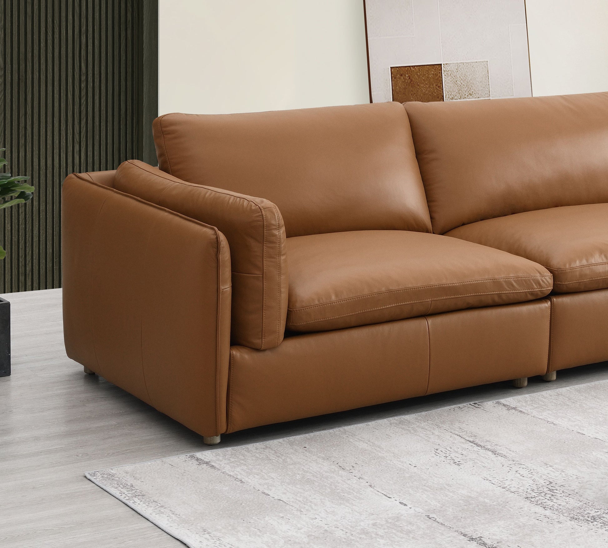 Brighton Top Grain Leather 5-Piece Modular Sectional, Brown