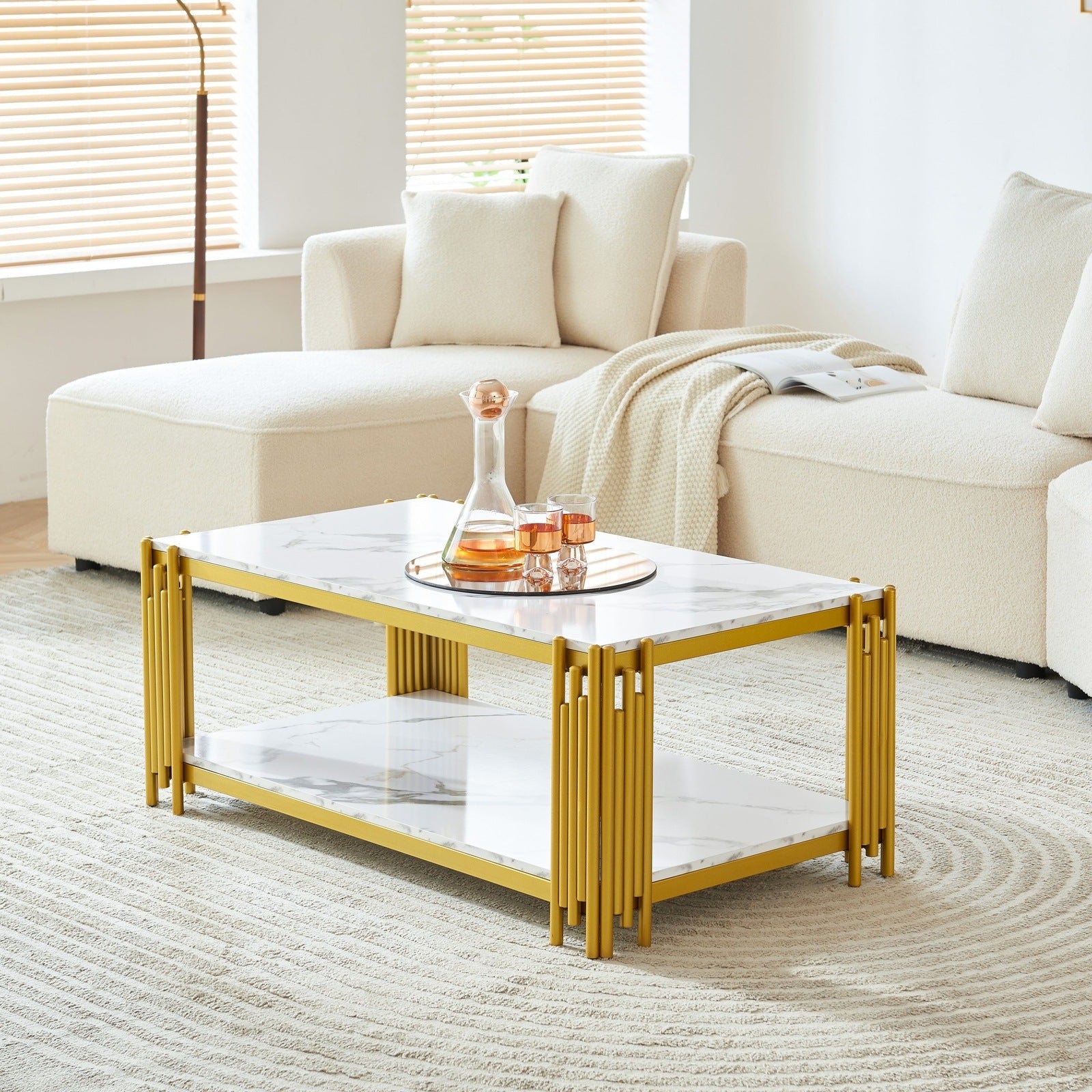 Juno Modern Faux Marble Coffee Table, Gold & White