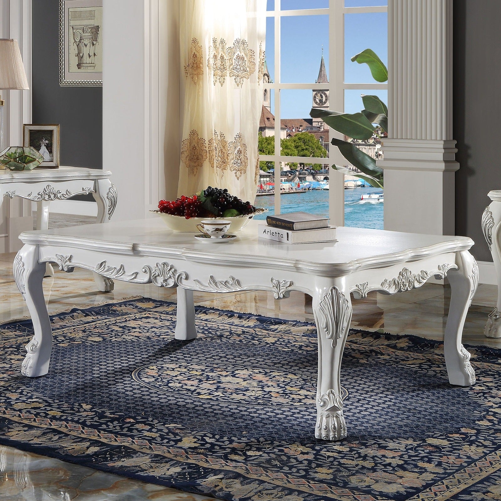 Darlene Bone White Coffee Table with Claw Leg