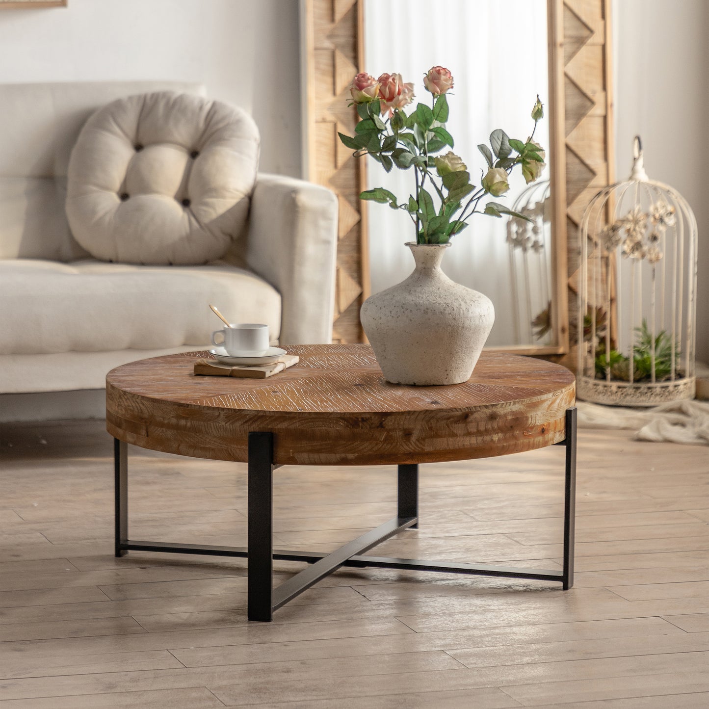 Ekeler Mid-Century Modern Coffee Table with Black Legs