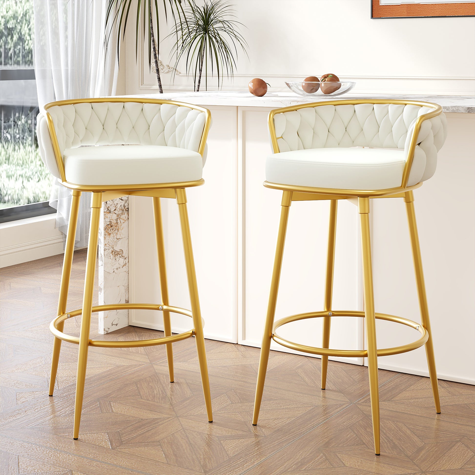 Azariah 31.5' Velvet Swivel Bar Stools Set of 2 Beige