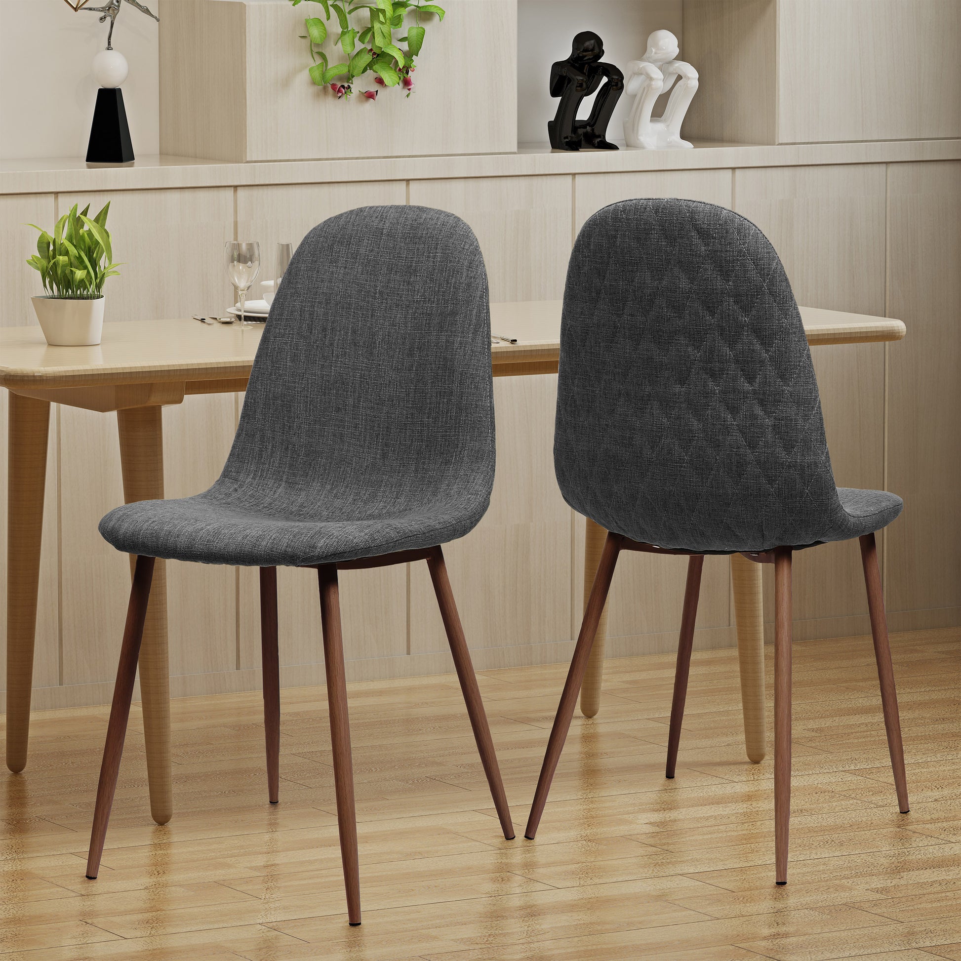 Loretta Mid-Century Modern Upholstered Side Chairs Set of 2 Gray