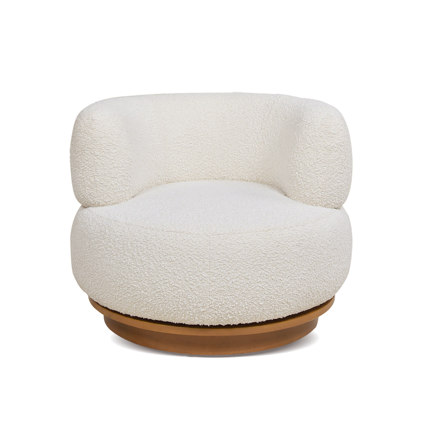 Fuji 360 Swivel Low Barrel Back Accent Chair, Ivory White Boucle