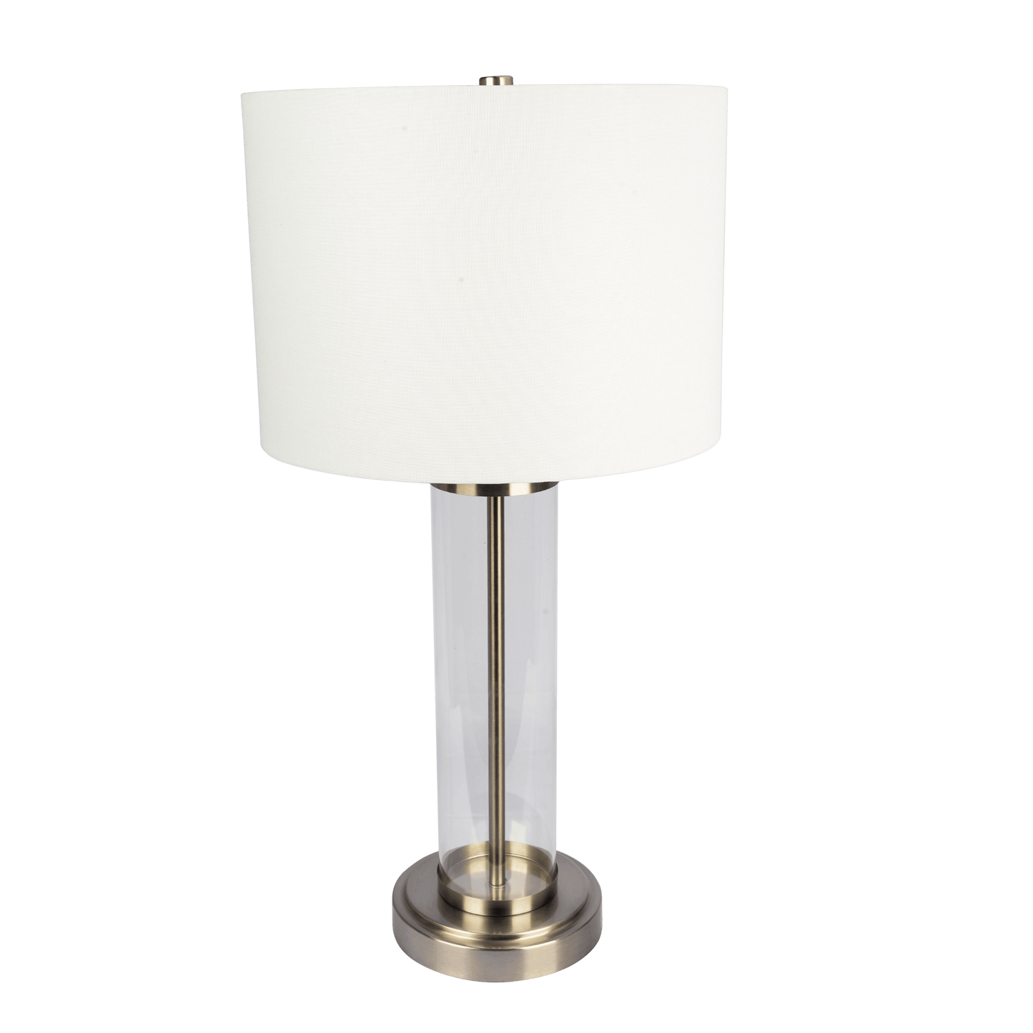 Luna Brushed Nickel Table Lamp with On/Off Switch Clear Glass Body Metal Base