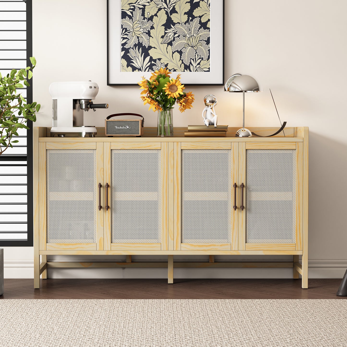 Halcyon Rustic Cabinet with Rattan Doors, Natural