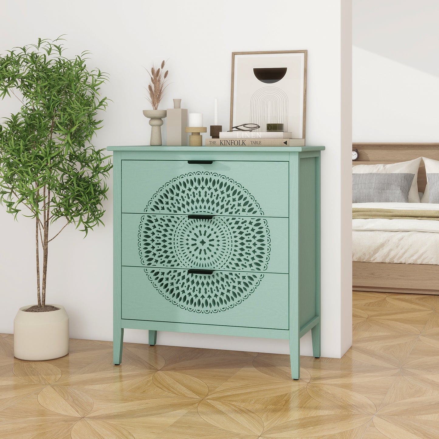 Jordan Modern Light Green Hollow-Carved Cabinet